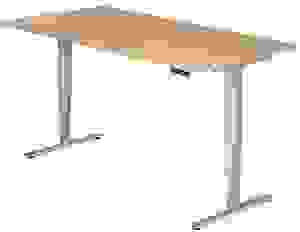 HAMMERBACHER XDSM2E elektrisch höhenverstellbarer Schreibtisch eiche rechteckig, T-Fuß-Gestell silber 200,0 x 100,0 cm