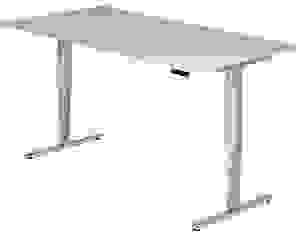 HAMMERBACHER XDSM2E elektrisch höhenverstellbarer Schreibtisch lichtgrau rechteckig, T-Fuß-Gestell silber 200,0 x 100,0 cm