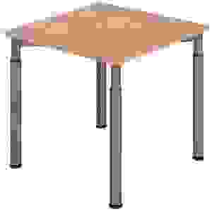 HAMMERBACHER YS08 höhenverstellbarer Schreibtisch nussbaum quadratisch, 4-Fuß-Gestell grau 80,0 x 80,0 cm