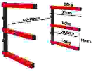 Holzmann HLR1 Stahl-Aufhängesystem für Surfbretter oder Holzbretter - 50 kg Tragkraft pro Träger