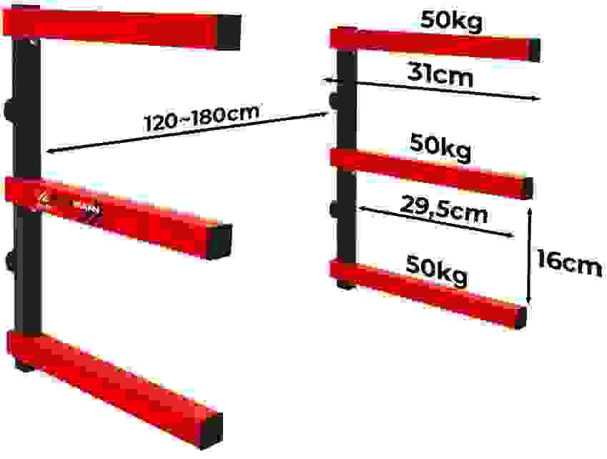 Holzmann HLR1 Stahl-Aufhängesystem für Surfbretter oder Holzbretter - 50 kg Tragkraft pro Träger