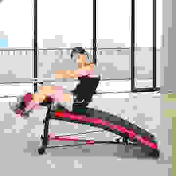 HOMdotCOM Sit-up bench abs trainer schwarz/rot 140 x 73 x 57cm