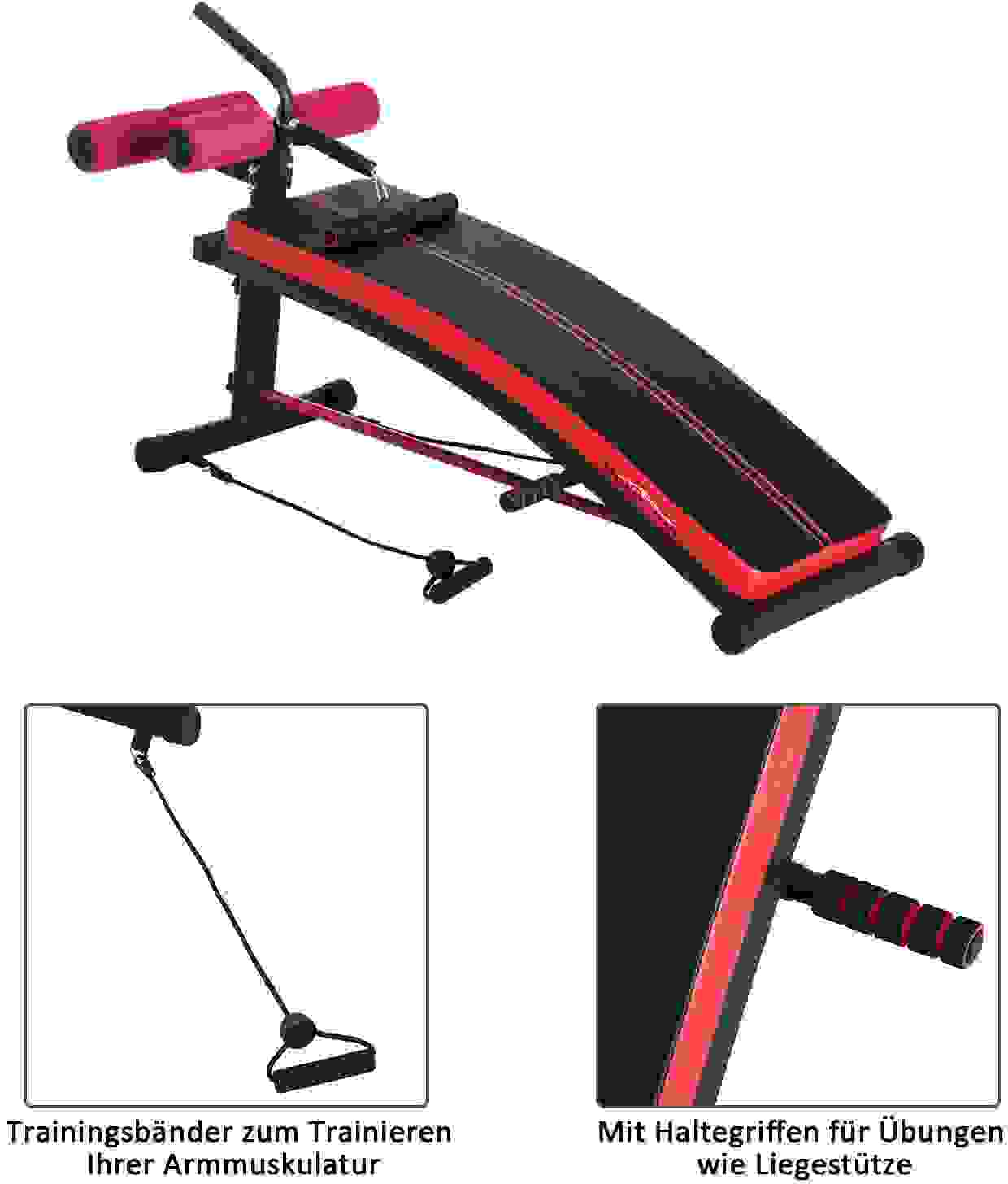 HOMdotCOM Sit-up bench abs trainer schwarz/rot 140 x 73 x 57cm