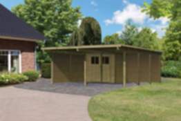 Karibu | Doppelcarport Eco 2 Variante B | mit Abstellraum (B 204 x T 180 cm) +Seiten- und Rückwand