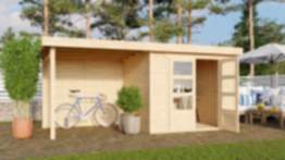 Karibu | Gartenhaus "Askola 3" SET AKTION | naturbelassen | mit Schleppdach 2,4 m |Rückwand