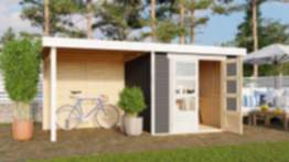 Karibu | Gartenhaus "Askola 3" SET AKTION | terragrau | mit Schleppdach 2,4 m |Rückwand