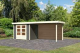 Karibu | Gartenhaus "Askola 3" SET AKTION | terragrau | mit Schleppdach 2,8 m |Rückwand
