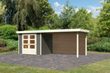 Karibu | Gartenhaus "Askola 3" SET AKTION | terragrau | mit Schleppdach 2,8 m |Rückwand