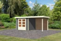 Karibu | Gartenhaus "Askola 3,5" SET | terragrau | mit Schleppdach 2,4 m | Rückwand