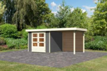 Karibu | Gartenhaus "Askola 3,5" SET | terragrau | mit Schleppdach 2,4 m | Rückwand