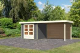 Karibu | Gartenhaus "Askola 3,5" SET | terragrau | mit Schleppdach 2,8 m | Rückwand