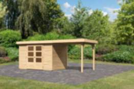 Karibu | Gartenhaus "Askola 4" SET AKTION | naturbelassen mit Anbaudach 2,4 m