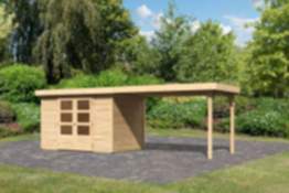 Karibu | Gartenhaus "Askola 4" SET AKTION | naturbelassen mit Anbaudach 2,8 m