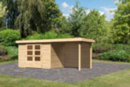 Karibu | Gartenhaus "Askola 4" SET | naturbelassen mit Anbaudach 2,4 m | Rückwand