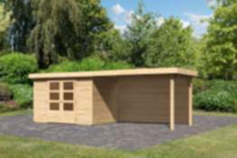 Karibu | Gartenhaus "Askola 4" SET | naturbelassen mit Anbaudach 2,8 m | Rückwand