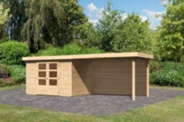 Karibu | Gartenhaus "Askola 4" SET | naturbelassen mit Anbaudach 2,8 m | Rückwand