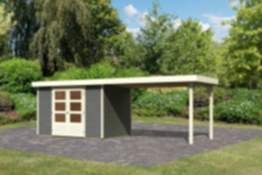 Karibu | Gartenhaus "Askola 4" SET | terragrau mit Anbaudach 2,8 m
