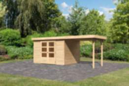 Karibu | Gartenhaus "Askola 5" SET | naturbelassen mit Anbaudach 2,4 m
