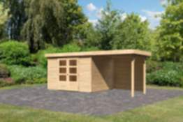 Karibu | Gartenhaus "Askola 5" SET | naturbelassen mit Anbaudach 2,4 m | Rückwand