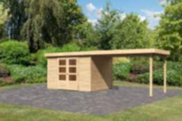 Karibu | Gartenhaus "Askola 5" SET | naturbelassen mit Anbaudach 2,8 m