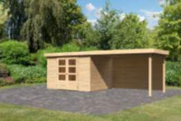 Karibu | Gartenhaus "Askola 5" SET | naturbelassen mit Anbaudach 2,8m | Rückwand