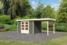 Karibu | Gartenhaus "Askola 5" SET | terragrau mit Anbaudach 2,4 m
