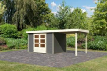 Karibu | Gartenhaus "Askola 5" SET | terragrau mit Anbaudach 2,4 m
