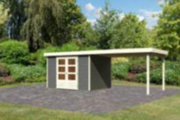 Karibu | Gartenhaus "Askola 5" SET | terragrau mit Anbaudach 2,8 m