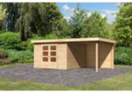 Karibu | Gartenhaus Askola 6 SET 19 mm naturbelassen mit Anbau 2,4 m mit Rückwand