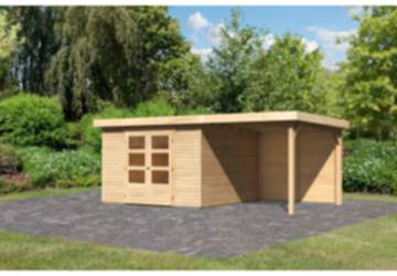 Karibu | Gartenhaus Askola 6 SET 19 mm naturbelassen mit Anbau 2,4 m mit Rückwand