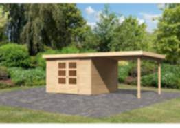 Karibu | Gartenhaus Askola 6 SET 19 mm naturbelassen mit Anbau 2,8 m