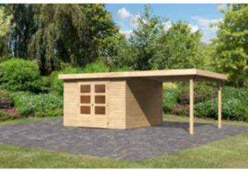 Karibu | Gartenhaus Askola 6 SET 19 mm naturbelassen mit Anbau 2,8 m