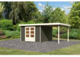 Karibu | Gartenhaus Askola 6 SET 19 mm terragrau mit Anbau 2,4 m