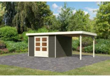Karibu | Gartenhaus Askola 6 SET 19 mm terragrau mit Anbau 2,4 m