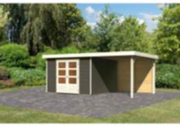Karibu | Gartenhaus Askola 6 SET 19 mm terragrau mit Anbau 2,4 m mit Rückwand