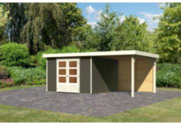 Karibu | Gartenhaus Askola 6 SET 19 mm terragrau mit Anbau 2,4 m mit Rückwand