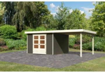 Karibu | Gartenhaus Askola 6 SET 19 mm terragrau mit Anbau 2,8 m
