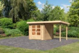 Karibu | Gartenhaus "Bastrup 2" SET AKTION | 2 naturbelassen | mit Anbaudach 2,0 m