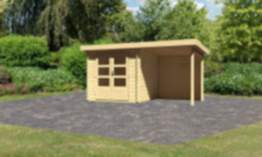Karibu | Gartenhaus "Bastrup 2" SET AKTION | 2 naturbelassen | mit Anbaudach 2,0 m | Rückwand
