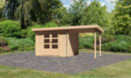 Karibu | Gartenhaus "Bastrup 3" SET | naturbelassen | mit Anbaudach 2,0 m