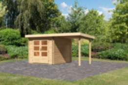 Karibu | Gartenhaus "Bastrup 4" SET | naturbelassen | mit Anbaudach 2,0 m