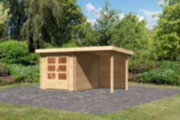 Karibu | Gartenhaus "Bastrup 4" SET | naturbelassen | mit Anbaudach 2,0 m | Rückwand