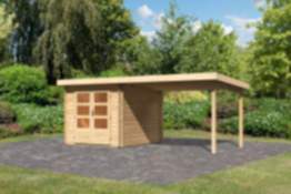 Karibu | Gartenhaus "Bastrup 4" SET | naturbelassen | mit Anbaudach 3,0 m