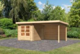 Karibu | Gartenhaus "Bastrup 4" SET | naturbelassen | mit Anbaudach 3,0 m | Rückwand