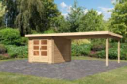 Karibu | Gartenhaus "Bastrup 4" SET | naturbelassen | mit Anbaudach 4,0 m
