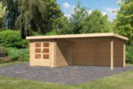 Karibu | Gartenhaus "Bastrup 4" SET | naturbelassen | mit Anbaudach 4,0 m | Rückwand