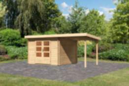 Karibu | Gartenhaus "Bastrup 5" SET AKTION | naturbelassen | mit Anbaudach 2,0 m