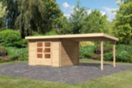 Karibu | Gartenhaus "Bastrup 5" SET AKTION | naturbelassen | mit Anbaudach 3,0 m