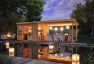 Karibu | Gartenhaus "Bastrup 5" SET AKTION | naturbelassen | mit Anbaudach 4,0 m