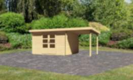 Karibu | Gartenhaus "Bastrup 7" SET | naturbelassen | mit Anbaudach 2,0 m